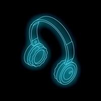 Glowing neon wireless headphones on black background representing music and technology vector