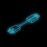 Glowing usb cable connecting devices in dark environment vector
