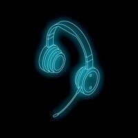 Glowing headset emitting light in dark environment vector