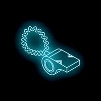 Glowing neon whistle with cord on black background vector
