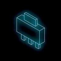 Neon blue isometric microchip glowing on dark background vector