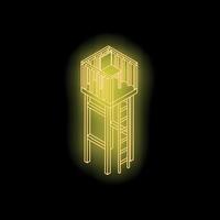 Glowing neon yellow watchtower standing tall in darkness vector
