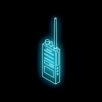 Portable radio transceiver glowing with neon light on black background vector