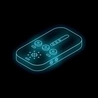 Voice recorder glowing with futuristic neon light on black background vector