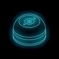 Neon smart speaker glowing on black background, futuristic home automation vector