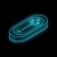 Neon blue remote control glowing on black background vector