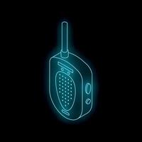 Portable radio transceiver glowing with futuristic neon light on dark background vector