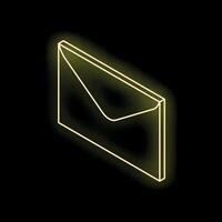 Neon yellow email envelope shining on black background vector