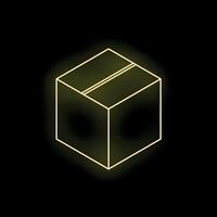 Glowing neon box on dark background representing delivery and shipping vector
