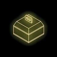 Glowing neon yellow lunchbox on dark background vector