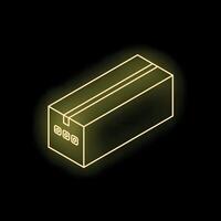Neon yellow shipping box shining on dark background vector