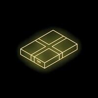 Gold neon style closed package isometric view on black background vector