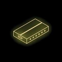 Glowing neon harmonica icon on dark background representing music and sound vector