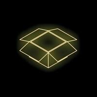 Open cardboard box glowing neon light on black background vector