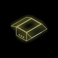Open cardboard box glowing neon style on black background vector