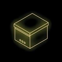 Glowing neon box on a dark background representing storage or shipping vector
