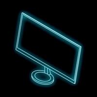 Neon computer monitor shining in the dark, isometric view vector