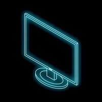 Neon monitor shining in the dark, isometric view vector