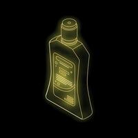 Glowing neon bottle on black background representing modern product display vector