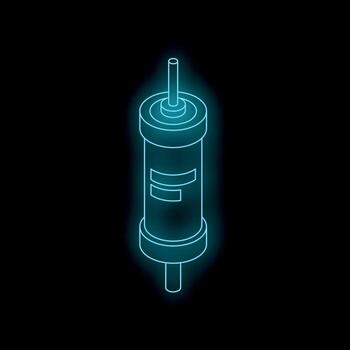 Glowing neon fuse protecting electrical circuit with its thin blue outline on dark background vector