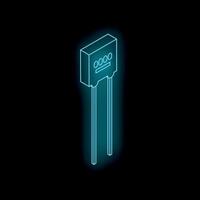Glowing electronic component, semiconductor diode or transistor, on black background vector
