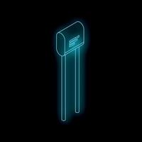Neon mailbox glowing on black background, isometric view vector