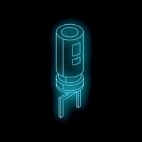 Electronic capacitor component glowing with futuristic blue light on black background vector