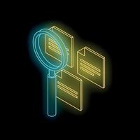 Magnifying glass exploring digital documents in isometric view vector
