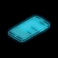 Futuristic glowing smartphone displaying data on black background vector