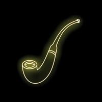 Yellow neon light glowing in the shape of a tobacco pipe on black background vector