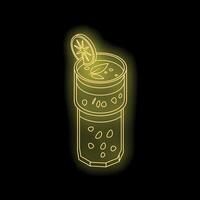 Refreshing neon cocktail with citrus and ice cubes glowing on black background vector