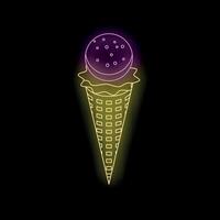 Glowing neon ice cream cone with scoop on black background vector