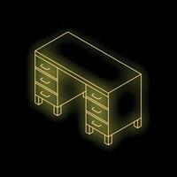 Glowing neon desk with drawers on dark background vector