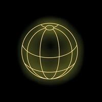 Neon yellow earth globe glowing on black background vector
