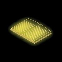 Open glowing neon book spreading knowledge and wisdom vector