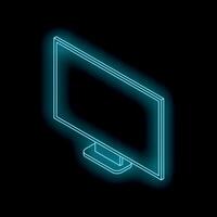 Neon blue light emitting from modern thin screen computer monitor on black background vector