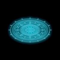 Glowing neon blue circular mandala creating a mystical ambiance on a dark background vector