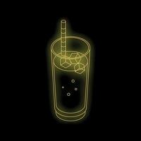 Neon yellow illustration of refreshing drink with ice cubes and straw vector