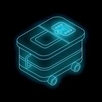 Modern multi cooker showing cooking stage on display with neon blue light effect vector