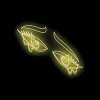 Neon yellow crying eyes with long eyelashes on black background vector