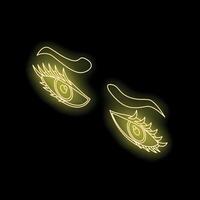 Neon yellow eyelashes and brows glowing in dark background vector