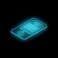 Neon blue e reader displaying text on dark background vector