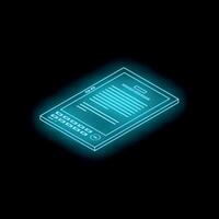 Futuristic holographic e reader displaying text on dark background vector