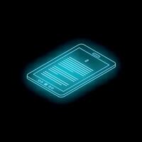 Glowing e reader displaying text on dark background vector