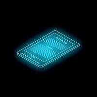 Glowing ebook reader displaying text on dark background vector