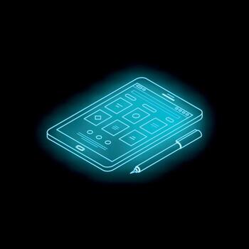 futurista brillante tableta con aguja demostración usuario interfaz en oscuro antecedentes vector