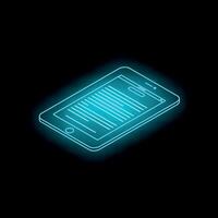 Glowing digital tablet displaying text on dark background vector