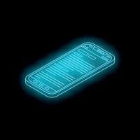Futuristic neon blue smartphone showing text on black background vector