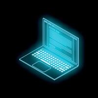 Futuristic hologram laptop showing code on black background vector