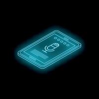 Mobile phone showing podcast app with microphone icon is glowing in neon light vector